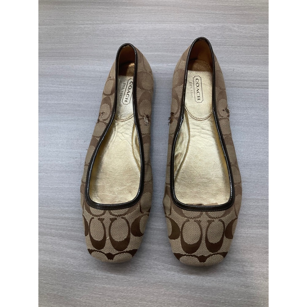 COACH EMME CANVAS WITH LEATHER TRIM BALLET FLATS